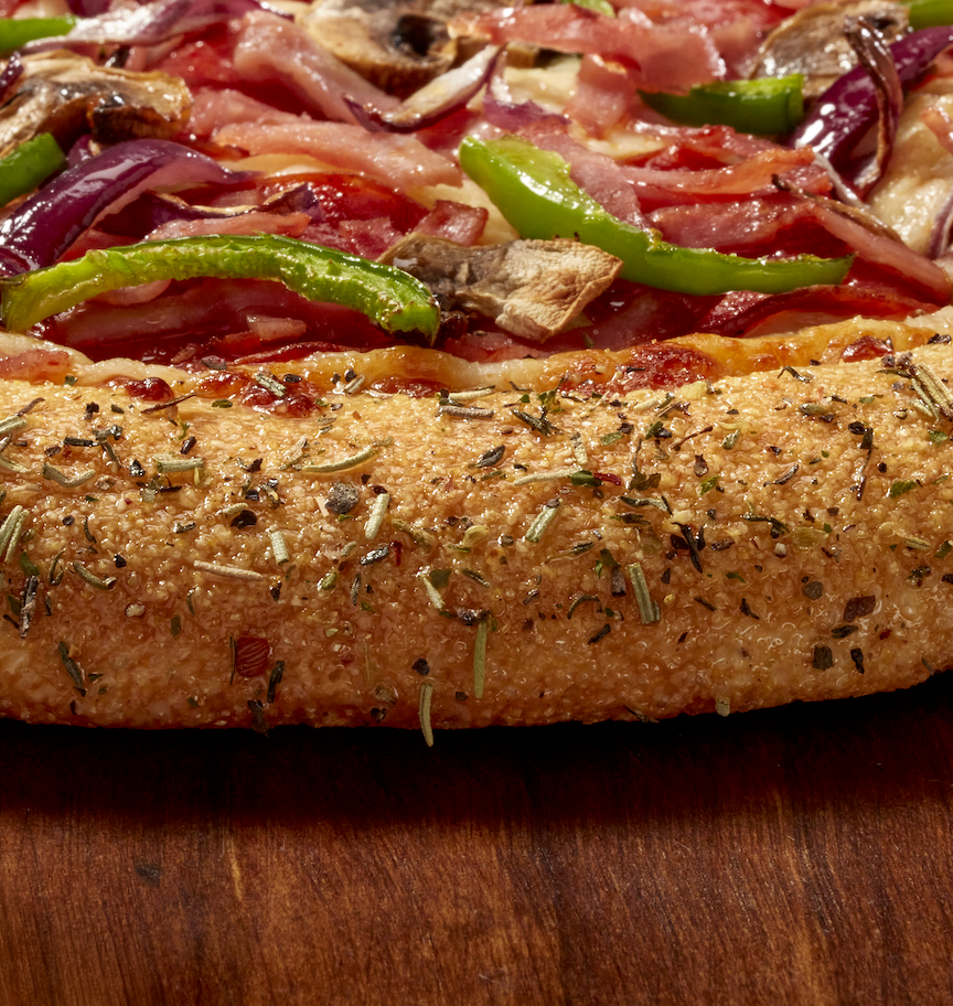 Close up of vegetable pizza and crust