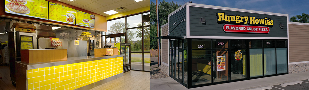 Exterior and interior images of a hungry howie’s location Exterior and interior images of a hungry howie's location