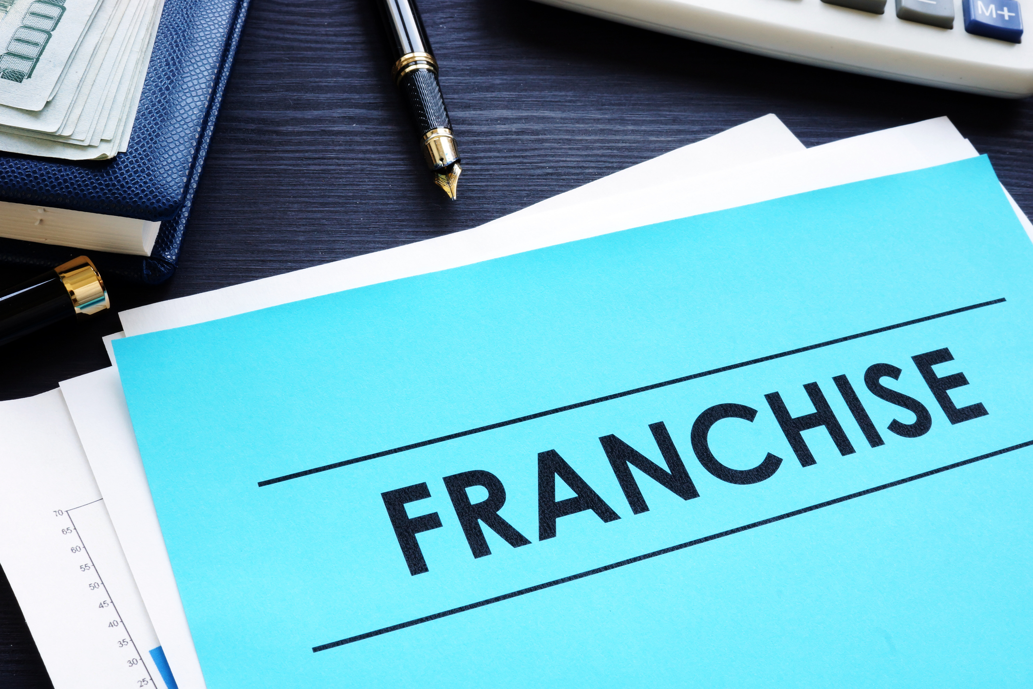 Documents with title franchise on a desk. Documents with title franchise on a desk.